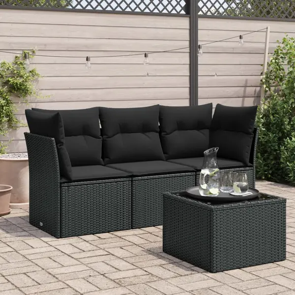 Gossi set mobilier de gradina cu perne, 4 piese, negru, poliratan