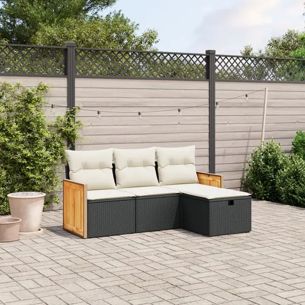 Gossi set mobilier de gradina cu perne, 4 piese, negru, poliratan