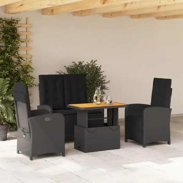 Gossi set mobilier de gradina cu perne, 4 piese, negru, poliratan