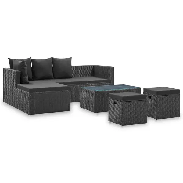Gossi set mobilier de gradina cu perne, 4 piese, negru, poliratan