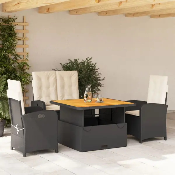 Gossi set mobilier de gradina cu perne, 4 piese, negru, poliratan