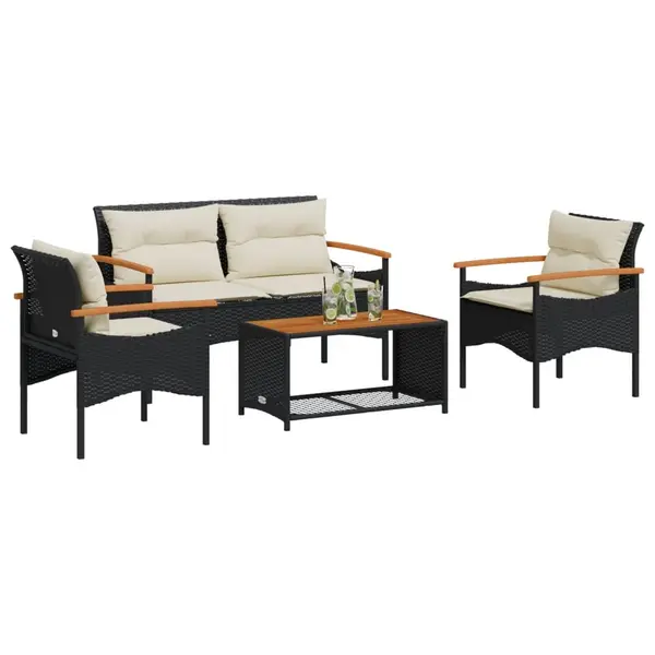 Gossi set mobilier de gradina cu perne, 4 piese, negru, poliratan