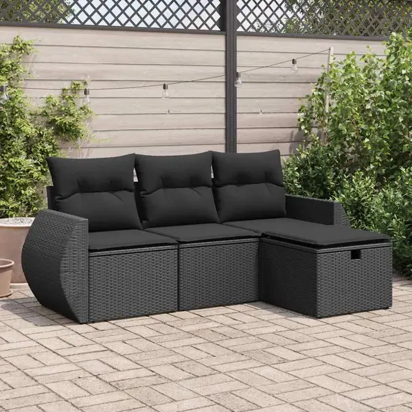 Gossi set mobilier de gradina cu perne, 4 piese, negru, poliratan