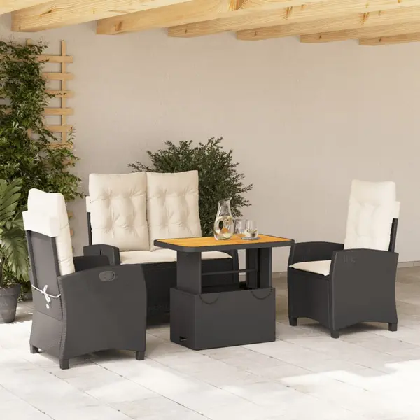 Gossi set mobilier de gradina cu perne, 4 piese, negru, poliratan