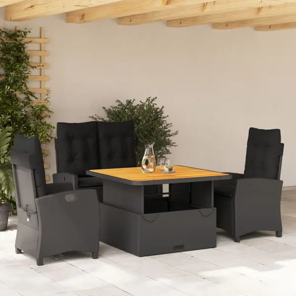 Gossi set mobilier de gradina cu perne, 4 piese, negru, poliratan