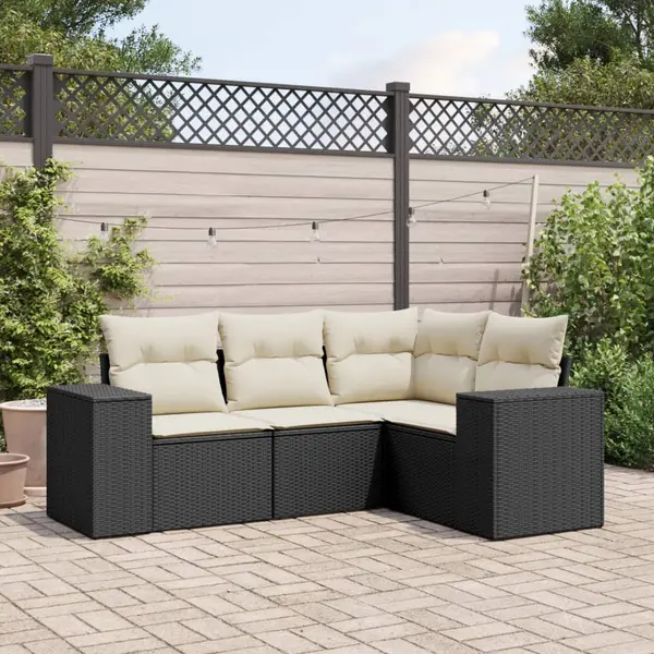 Gossi set mobilier de gradina cu perne, 4 piese, negru, poliratan