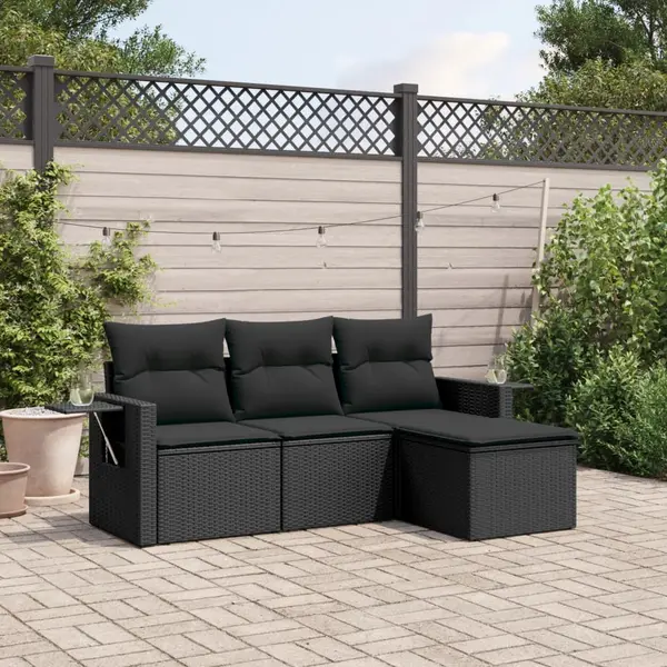 Gossi set mobilier de gradina cu perne, 4 piese, negru, poliratan