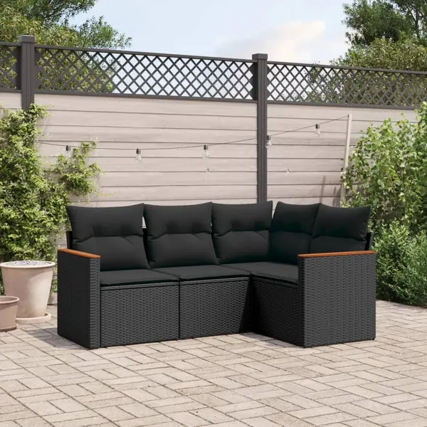 Gossi set mobilier de gradina cu perne, 4 piese, negru, poliratan