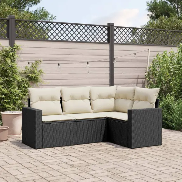 Gossi set mobilier de gradina cu perne, 4 piese, negru, poliratan