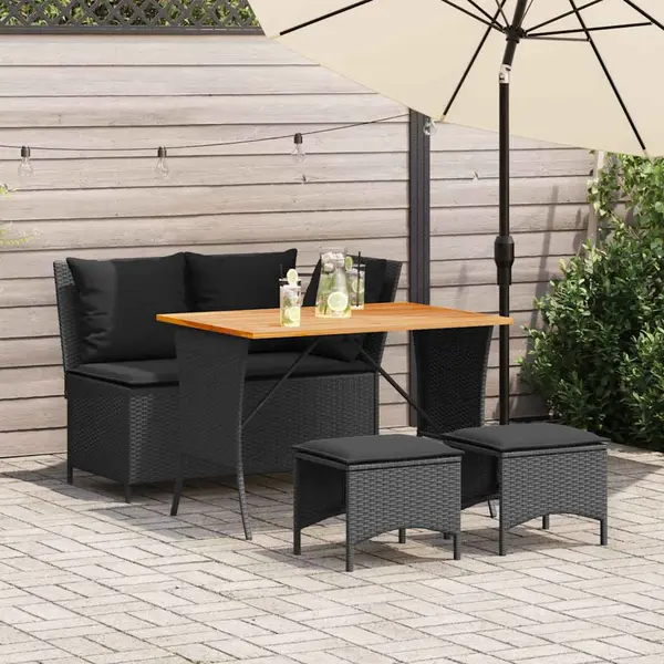 Gossi set mobilier de gradina cu perne, 4 piese, negru, poliratan