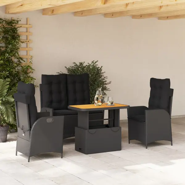 Gossi set mobilier de gradina cu perne, 4 piese, negru, poliratan