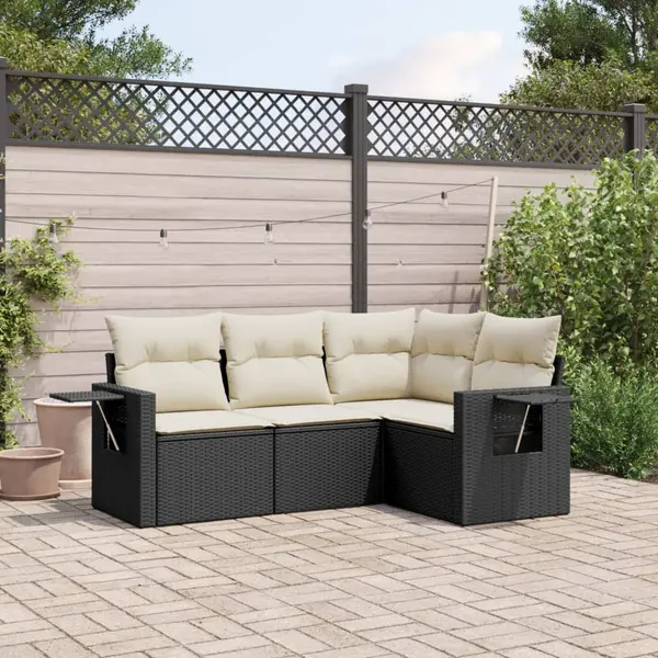 Gossi set mobilier de gradina cu perne, 4 piese, negru, poliratan