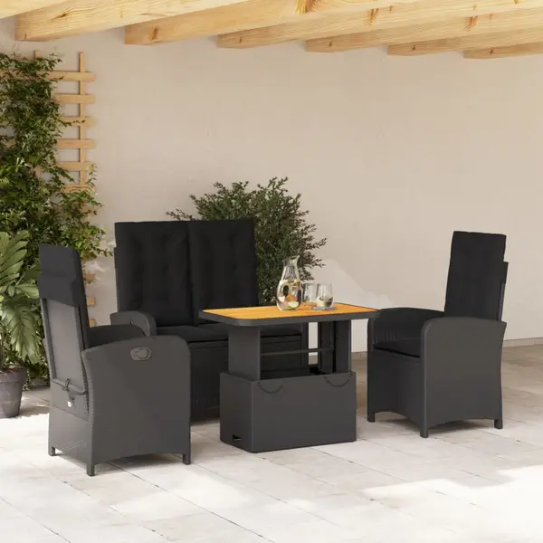 Gossi set mobilier de gradina cu perne, 4 piese, negru, poliratan