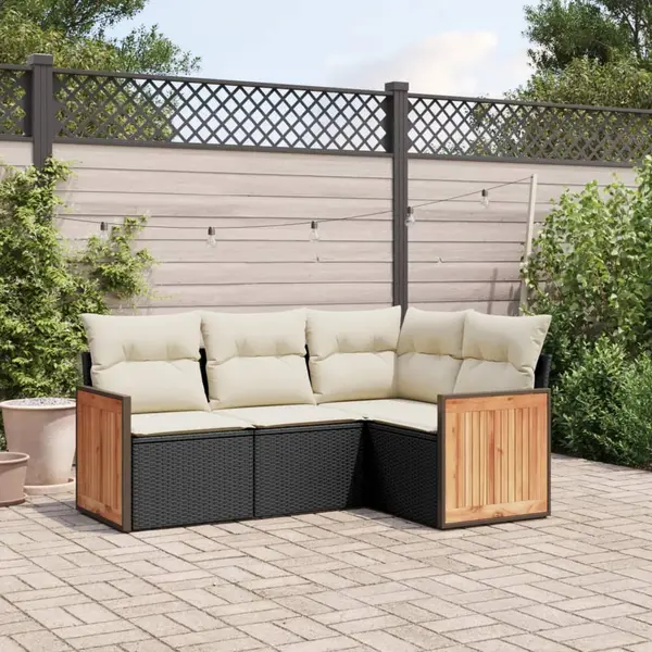 Gossi set mobilier de gradina cu perne, 4 piese, negru, poliratan
