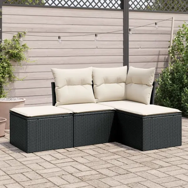 Gossi set mobilier de gradina cu perne, 4 piese, negru, poliratan