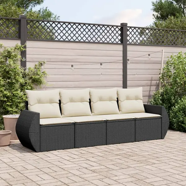 Gossi set mobilier de gradina cu perne, 4 piese, negru, poliratan