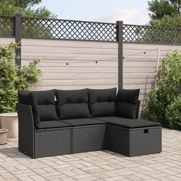 Gossi set mobilier de gradina cu perne, 4 piese, negru, poliratan