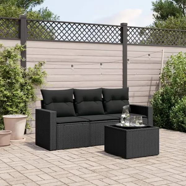 Gossi set mobilier de gradina cu perne, 4 piese, negru, poliratan