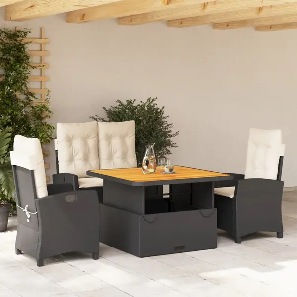 Gossi set mobilier de gradina cu perne, 4 piese, negru, poliratan