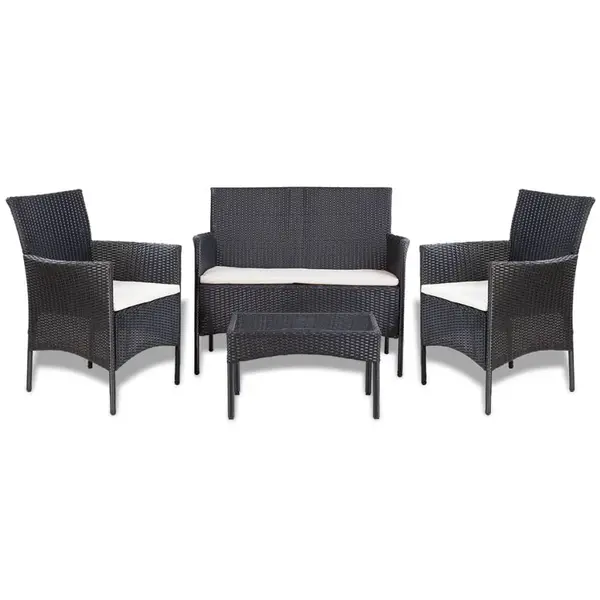 Gossi set mobilier de gradina cu perne, 4 piese, negru, poliratan