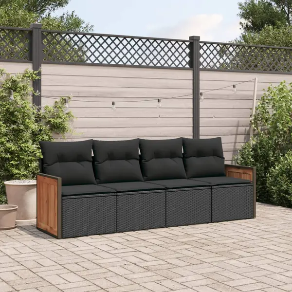Gossi set mobilier de gradina cu perne, 4 piese, negru, poliratan