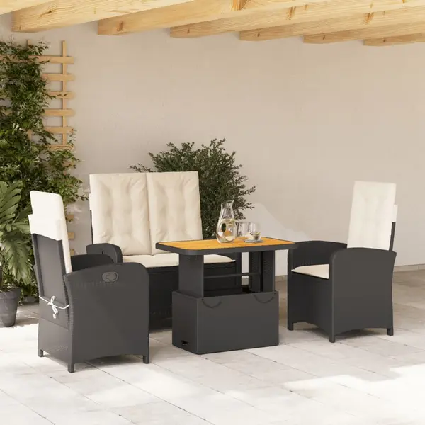 Gossi set mobilier de gradina cu perne, 4 piese, negru, poliratan