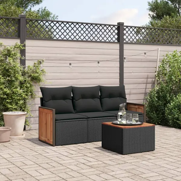 Gossi set mobilier de gradina cu perne, 4 piese, negru, poliratan
