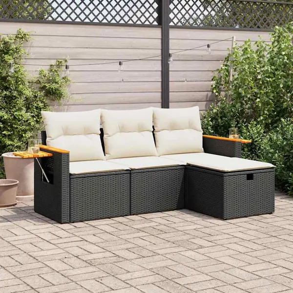 Gossi set mobilier de gradina cu perne, 4 piese, negru, poliratan