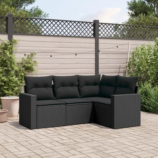 Gossi set mobilier de gradina cu perne, 4 piese, negru, poliratan