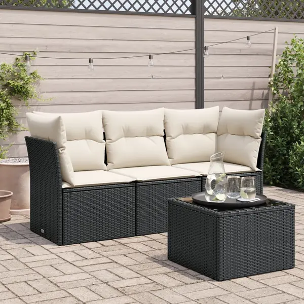 Gossi set mobilier de gradina cu perne, 4 piese, negru, poliratan