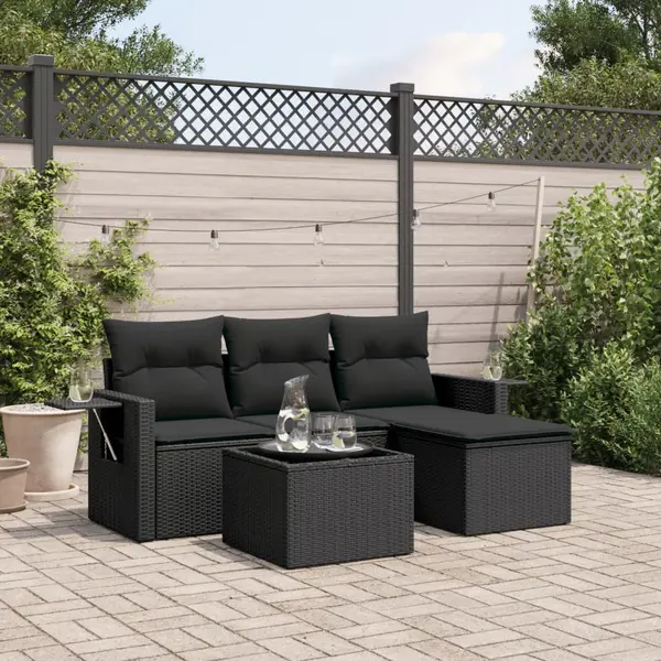 Gossi set mobilier de gradina cu perne, 4 piese, negru, poliratan