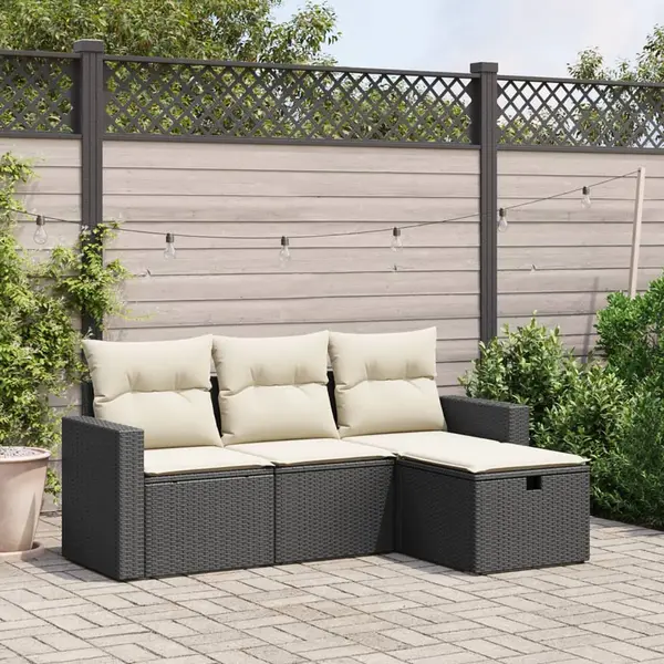 Gossi set mobilier de gradina cu perne, 4 piese, negru, poliratan