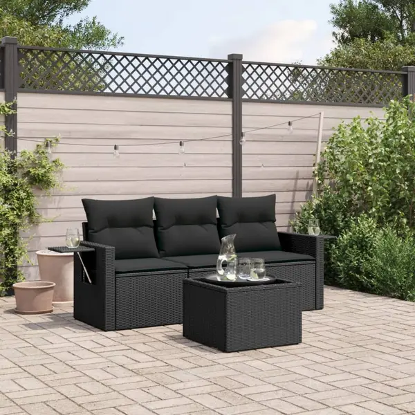 Gossi set mobilier de gradina cu perne, 4 piese, negru, poliratan