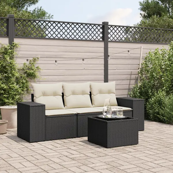Gossi set mobilier de gradina cu perne, 4 piese, negru, poliratan