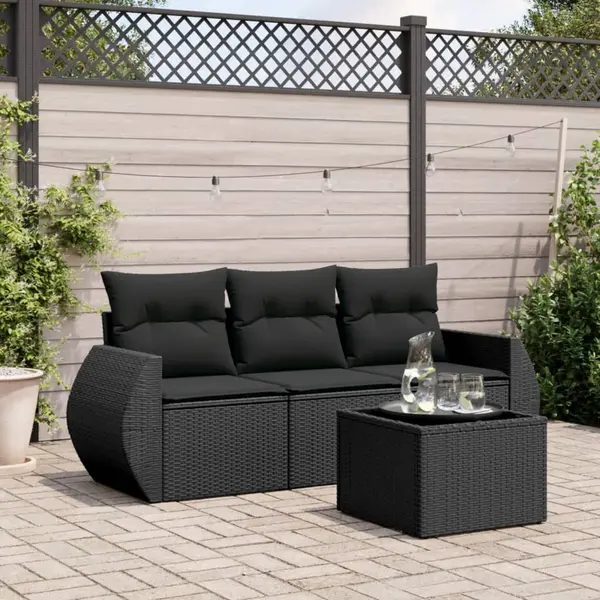 Gossi set mobilier de gradina cu perne, 4 piese, negru, poliratan