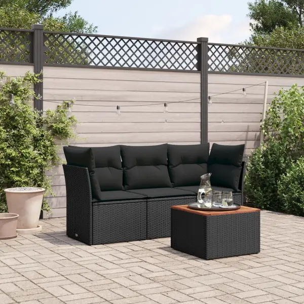 Gossi set mobilier de gradina cu perne, 4 piese, negru, poliratan