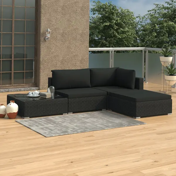 Gossi set mobilier de gradina cu perne, 4 piese, negru, poliratan