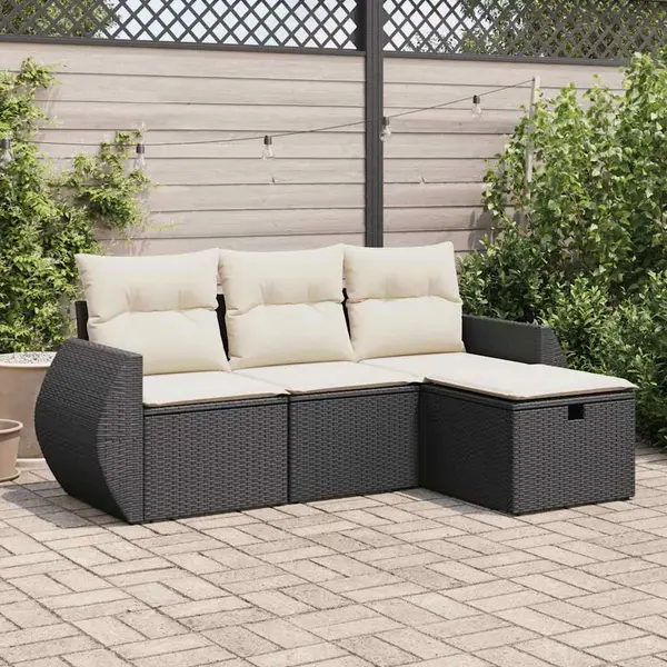 Gossi set mobilier de gradina cu perne, 4 piese, negru, poliratan