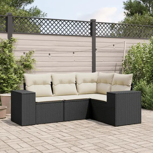 Gossi set mobilier de gradina cu perne, 4 piese, negru, poliratan