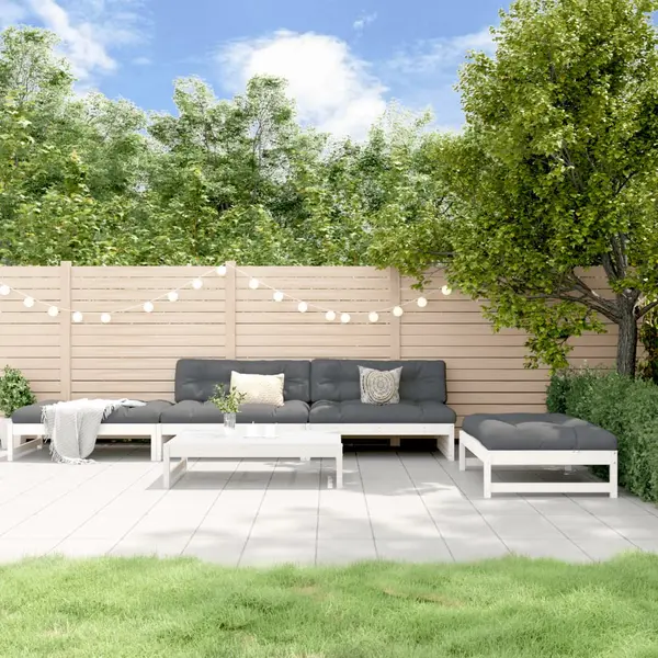 Gossi set mobilier de gradina cu perne, 5 piese, alb, lemn masiv