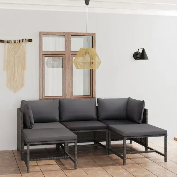 Gossi set mobilier de gradina cu perne, 5 piese, gri, poliratan