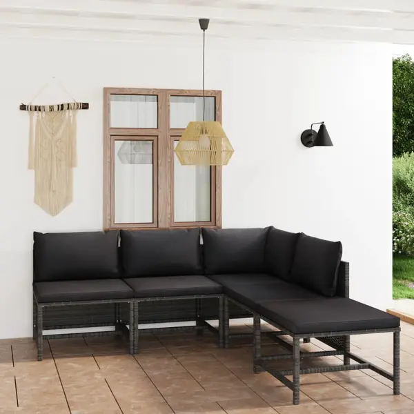 Gossi set mobilier de gradina cu perne, 5 piese, gri, poliratan
