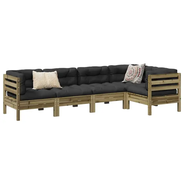 Gossi set mobilier de gradina cu perne, 5 piese, lemn de pin tratat