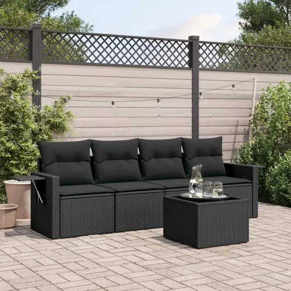 Gossi set mobilier de gradina cu perne, 5 piese, negru, poliratan