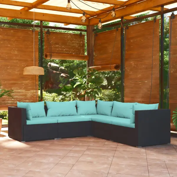 Gossi set mobilier de gradina cu perne, 5 piese, negru, poliratan