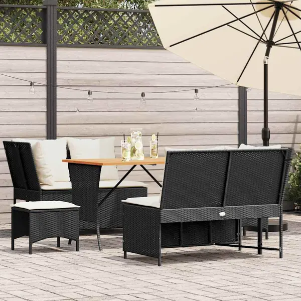 Gossi set mobilier de gradina cu perne, 5 piese, negru, poliratan