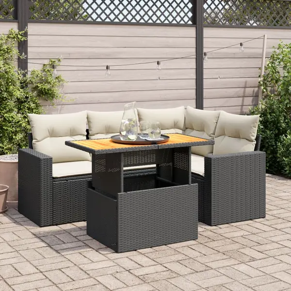Gossi set mobilier de gradina cu perne, 5 piese, negru, poliratan