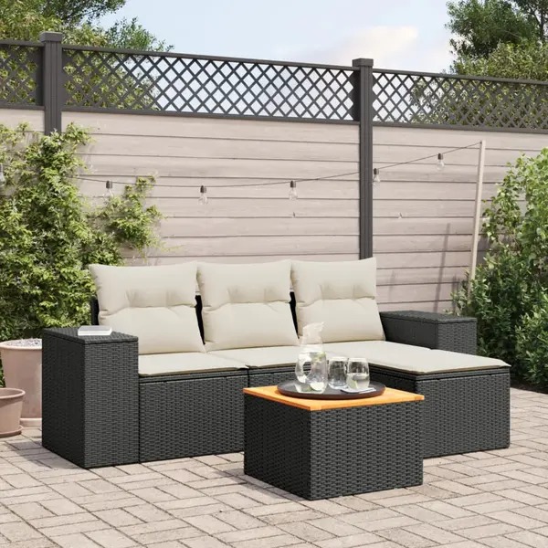 Gossi set mobilier de gradina cu perne, 5 piese, negru, poliratan