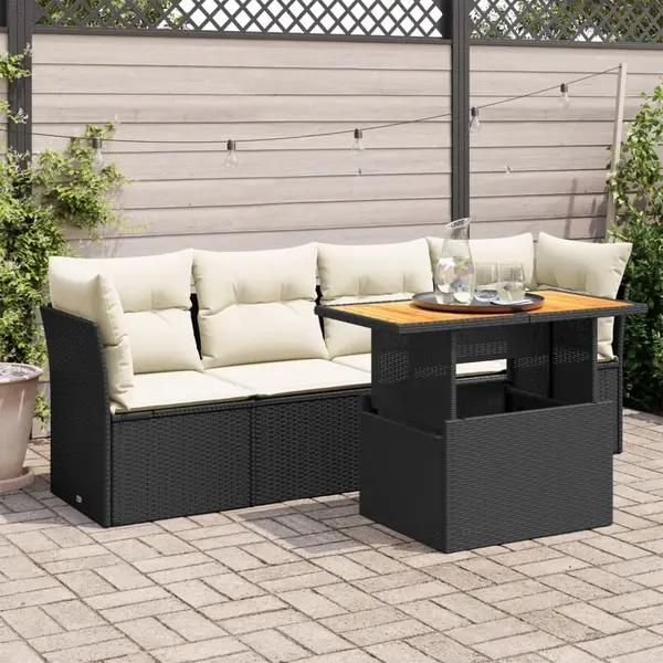 Gossi set mobilier de gradina cu perne, 5 piese, negru, poliratan