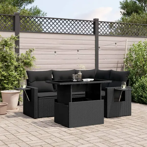 Gossi set mobilier de gradina cu perne, 5 piese, negru, poliratan